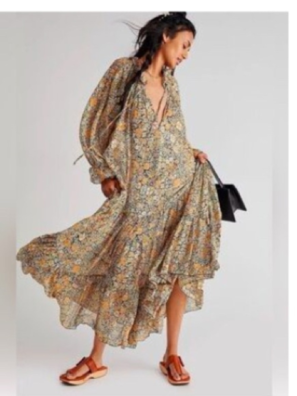 Free People Yellow Floral Tiered Maxi Dress - oversized